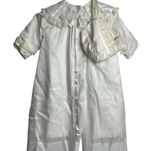 Vtg-Phyllis Baby Wear-Christening Baptism White Satin Gown With Robe Lace Trim